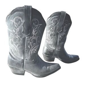 Sterling River 6.5 Gray Leather Cowgirl Western Boots Embroidered Mexico SRC 516